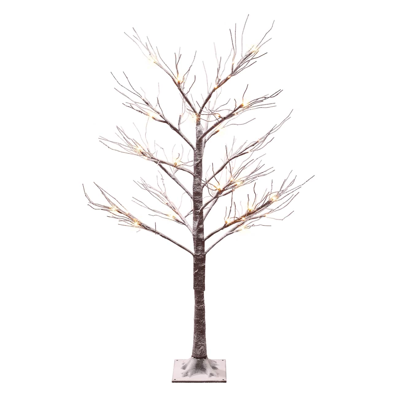 4ft. Pre-Lit Flocked Brown Artificial Twig Tree, White Lights